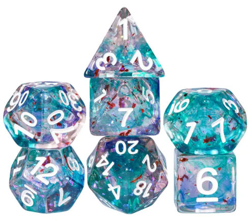 Blue & Teal 7-Dice Set | Swirl Foil Series Dice Semi-Translucent