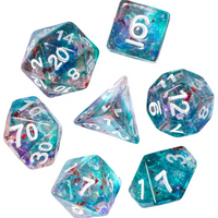 Blue & Teal 7-Dice Set | Swirl Foil Series Dice Semi-Translucent