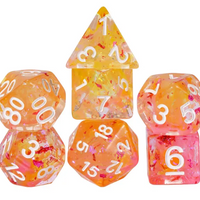 Orange & Pink 7-Dice Set | Swirl Foil Series Dice Semi-Translucent