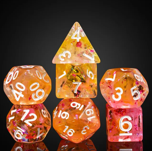Orange & Pink 7-Dice Set | Swirl Foil Series Dice Semi-Translucent
