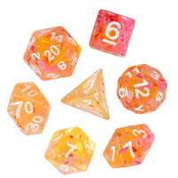 Orange & Pink 7-Dice Set | Swirl Foil Series Dice Semi-Translucent