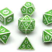 White & Green Magic Flame 7-Dice Set DND RPG Dice Green Color Fill