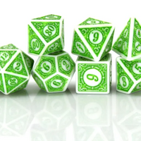 White & Green Magic Flame 7-Dice Set DND RPG Dice Green Color Fill