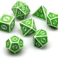 White & Green Magic Flame 7-Dice Set DND RPG Dice Green Color Fill