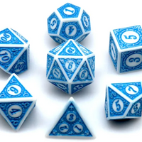 White & Blue Magic Flame 7-Dice Set DND RPG Dice Blue Color Fill