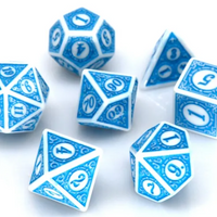 White & Blue Magic Flame 7-Dice Set DND RPG Dice Blue Color Fill
