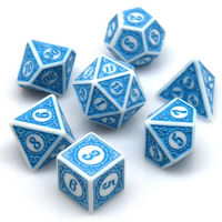 White & Blue Magic Flame 7-Dice Set DND RPG Dice Blue Color Fill