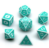 White & Teal Magic Flame 7-Dice Set DND RPG Dice Teal Color Fill