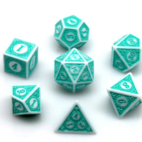 White & Teal Magic Flame 7-Dice Set DND RPG Dice Teal Color Fill