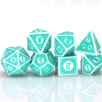 White & Teal Magic Flame 7-Dice Set DND RPG Dice Teal Color Fill
