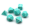 White & Teal Magic Flame 7-Dice Set DND RPG Dice Teal Color Fill