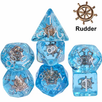 Nautical Odyssey Blue 7-Dice Set DND RPG Dice Gold Rudder Inclusion
