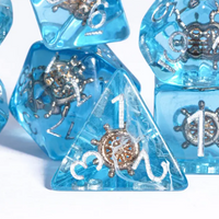 Nautical Odyssey Blue 7-Dice Set DND RPG Dice Gold Rudder Inclusion