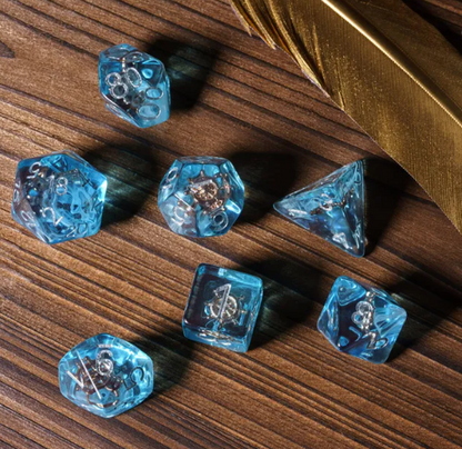 Nautical Odyssey Blue 7-Dice Set DND RPG Dice Gold Rudder Inclusion