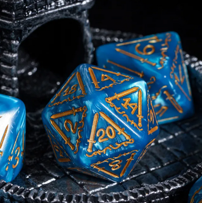 Giant Fighter Pearl Dice (7) with Gold Numbers JUMBO Dice Set (Available in Several Colors)