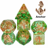 Nautical Odyssey Green 7-Dice Set DND RPG Dice Gold AnchorInclusion