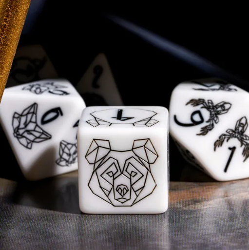 Unleash the Wild: Beast Dice - White 7-Dice Set with Black Beast Emblems for RPGs