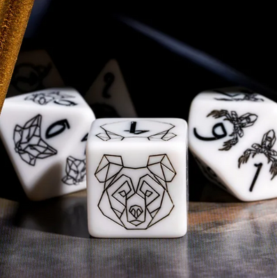 Unleash the Wild: Beast Dice - White 7-Dice Set with Black Beast Emblems for RPGs
