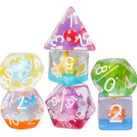 Enchanted Forest Mushroom Dice Set: 7-Piece Clear Resin RPG Dice w/Vibrant Botanicals