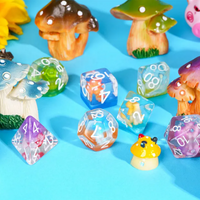 Enchanted Forest Mushroom Dice Set: 7-Piece Clear Resin RPG Dice w/Vibrant Botanicals