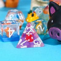 Enchanted Forest Mushroom Dice Set: 7-Piece Clear Resin RPG Dice w/Vibrant Botanicals