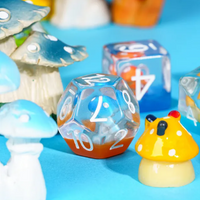 Enchanted Forest Mushroom Dice Set: 7-Piece Clear Resin RPG Dice w/Vibrant Botanicals