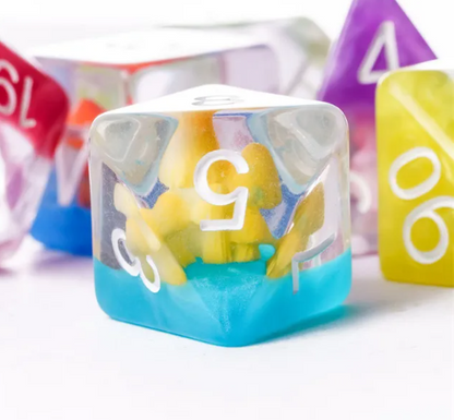 Enchanted Forest Mushroom Dice Set: 7-Piece Clear Resin RPG Dice w/Vibrant Botanicals
