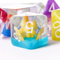 Enchanted Forest Mushroom Dice Set: 7-Piece Clear Resin RPG Dice w/Vibrant Botanicals