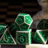 White with Green Irregular Pattern Fill: 7-Piece Acrylic Dice Set for D&D and RPG
