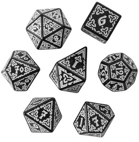 Celtic Knot Dice 7-Dice Set DND RPG Dice Druidic | White, Red, Orange, Yellow. Green, Blue