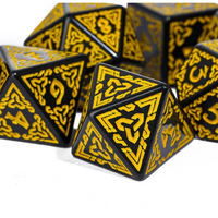 Celtic Knot Dice 7-Dice Set DND RPG Dice Druidic | White, Red, Orange, Yellow. Green, Blue