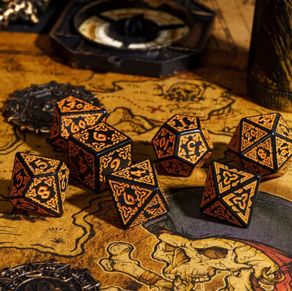Celtic Knot Dice 7-Dice Set DND RPG Dice Druidic | White, Red, Orange, Yellow. Green, Blue