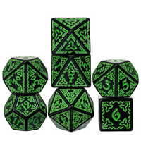 Celtic Knot Dice 7-Dice Set DND RPG Dice Druidic | White, Red, Orange, Yellow. Green, Blue