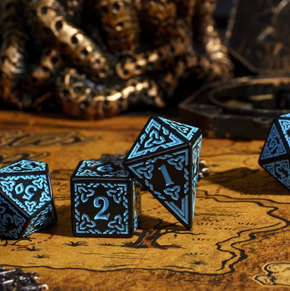 Celtic Knot Dice 7-Dice Set DND RPG Dice Druidic | White, Red, Orange, Yellow. Green, Blue