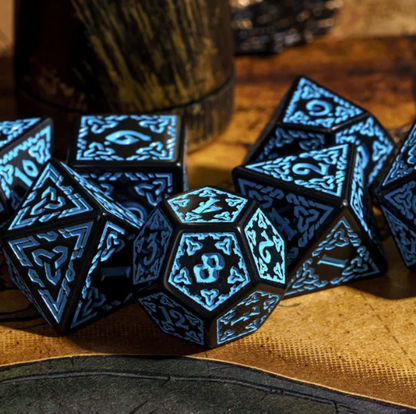 Celtic Knot Dice 7-Dice Set DND RPG Dice Druidic | White, Red, Orange, Yellow. Green, Blue