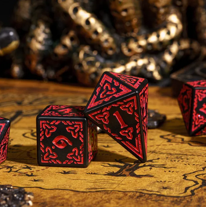 Celtic Knot Dice 7-Dice Set DND RPG Dice Druidic | White, Red, Orange, Yellow. Green, Blue