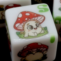 (White) Mushroom Dice | Printed d6 Dice Featuring Cute Mushroom Numbered