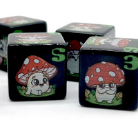 (Black) Mushroom Dice | Printed d6 Dice Featuring Cute Mushroom Numbered