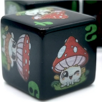 (Black) Mushroom Dice | Printed d6 Dice Featuring Cute Mushroom Numbered