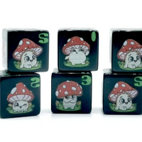 (Black) Mushroom Dice | Printed d6 Dice Featuring Cute Mushroom Numbered