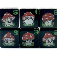 (Black) Mushroom Dice | Printed d6 Dice Featuring Cute Mushroom Numbered