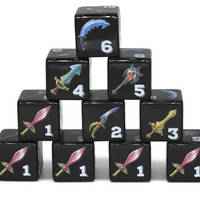 (Black) Sword Dice | Printed d6 Dice Featuring Fantasy Weapons Numbered