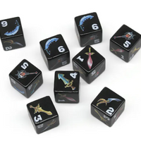 (Black) Sword Dice | Printed d6 Dice Featuring Fantasy Weapons Numbered