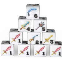 (White) Sword Dice | Printed d6 Dice Featuring Fantasy Weapons Numbered