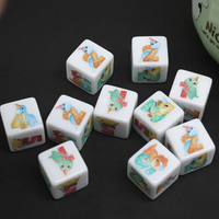 (White) Dinosaur Dice | Printed d6 Dice Featuring Cute Dinos Numbered
