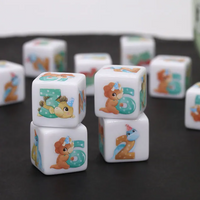 (White) Dinosaur Dice | Printed d6 Dice Featuring Cute Dinos Numbered