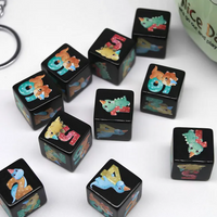 (Black) Dinosaur Dice | Printed d6 Dice Featuring Cute Dinos Numbered