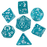 Imperfect - Cat's Meow Blue 7-Dice Set with Silver Glitter - Cat-Themed - Discounted