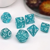 Imperfect - Cat's Meow Blue 7-Dice Set with Silver Glitter - Cat-Themed - Discounted