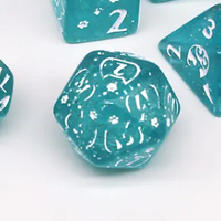 Imperfect - Cat's Meow Blue 7-Dice Set with Silver Glitter - Cat-Themed - Discounted